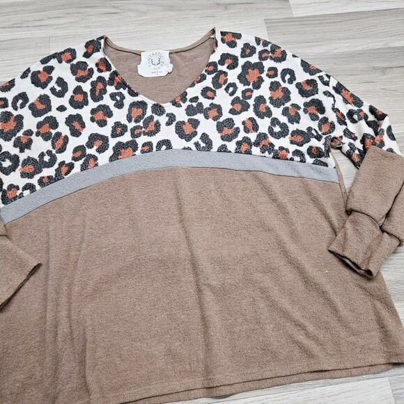 Fantastic Fawn Womens Brown Leopard Colorblock Oversized Sweater Small - Picture 3 of 10